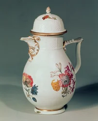 マイセンコーヒーポット、1740-50年頃（磁器）